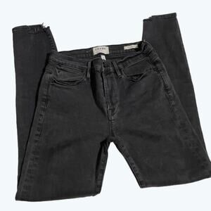 Frame Skinny Black Denim Edgy Jeans Frayed Hem Spandex 28